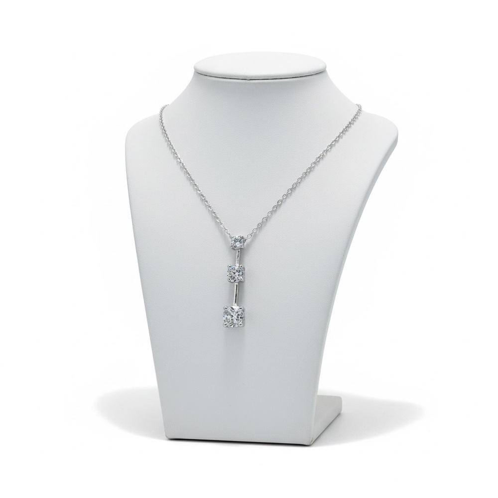 Sterling Silver CZ 3-Stone Drop Pendant Necklace – 18” Chain